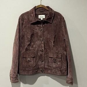 Y2K Vintage Cherokee Womens Brown Suede Jacket Button Front‎ XL Pockets Boho